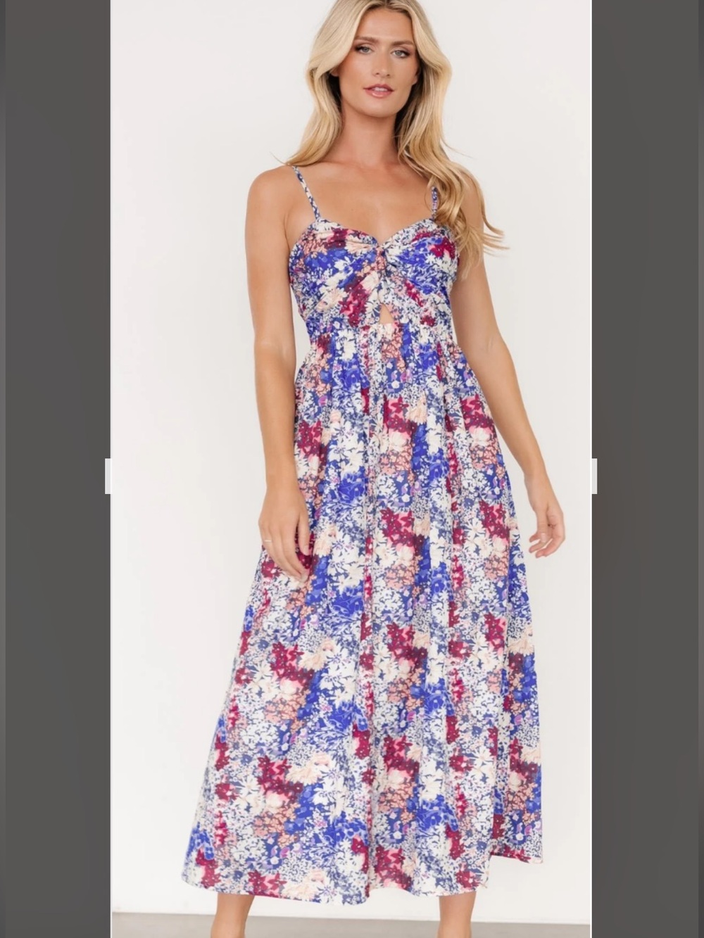 Baltic born Evette sweetheart Floral Spaghetti Strap Maxi Dress in Blue & Red